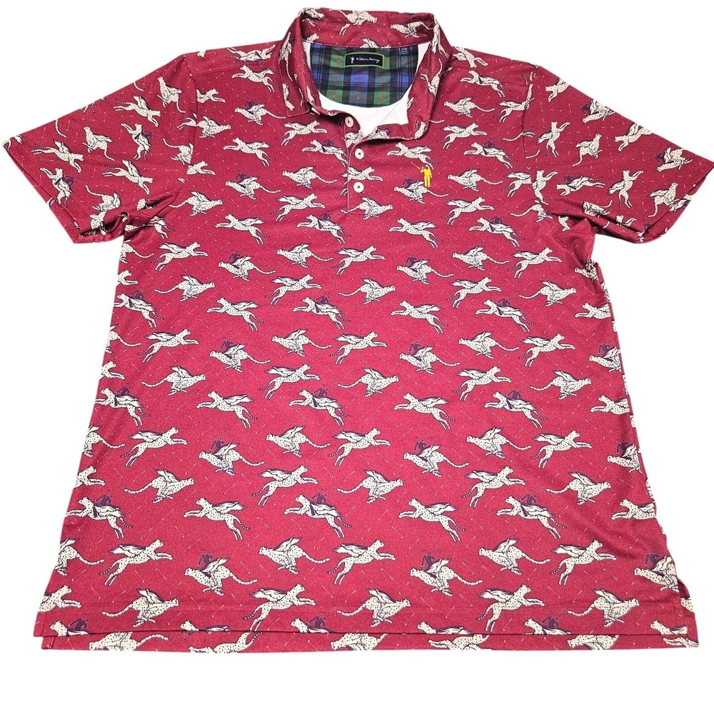 William Murray Golf Polo Mens Large Red Winged Cheetah Print Short Sleeve Sport